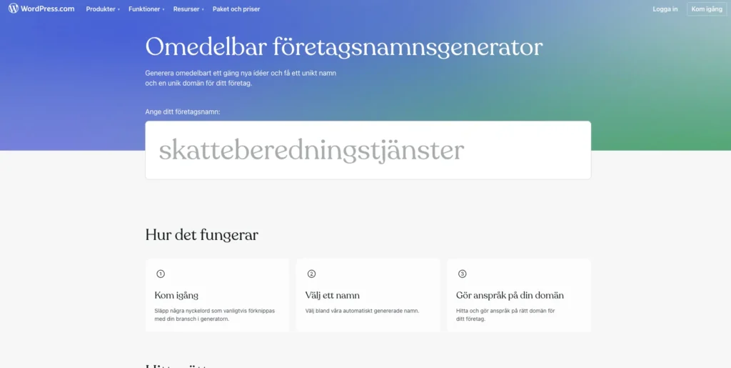 Wordpress gratisverktyg för att välja namn på företag