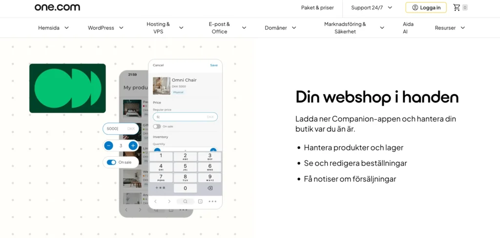 one.com e-handelsplattform